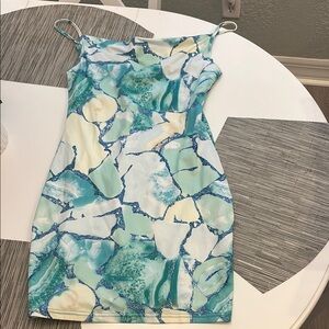Elegant Aqua Marble Print Dress